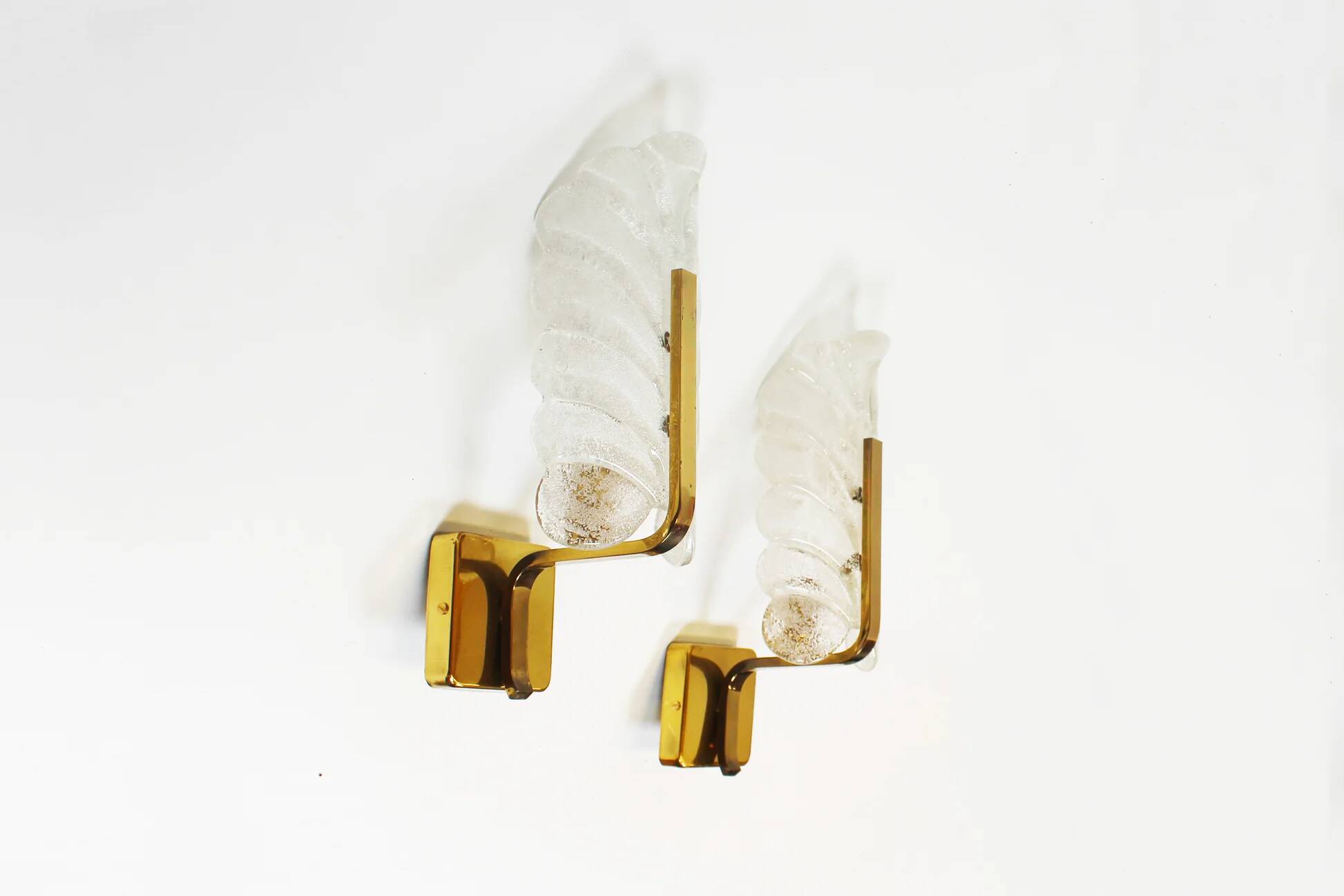 Pair of brass and glass wall lamps by Carl Fagerlund for Orrefors