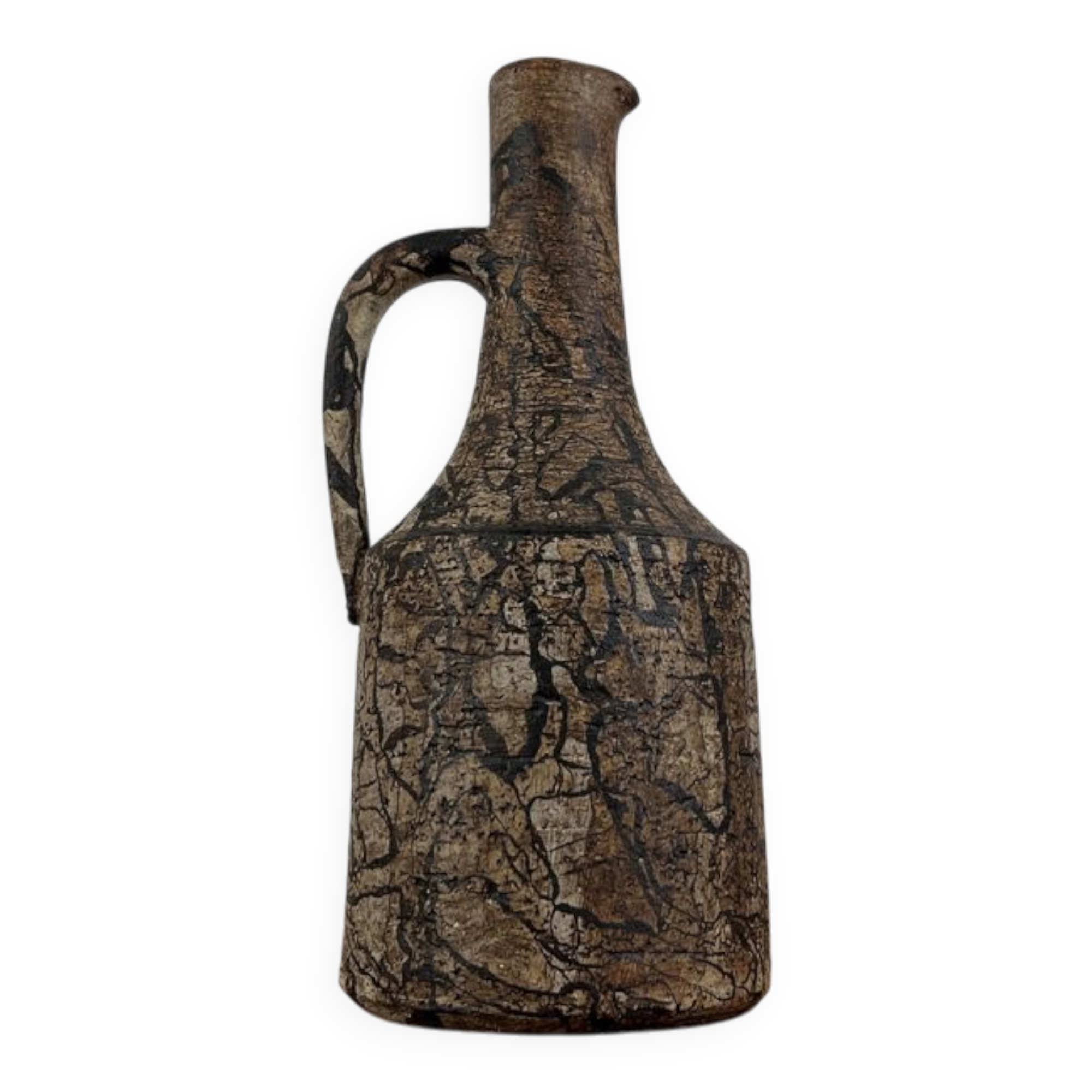 Brutalist vintage studio pottery vase carafe by Gerhard Liebenthron, 1970s.
