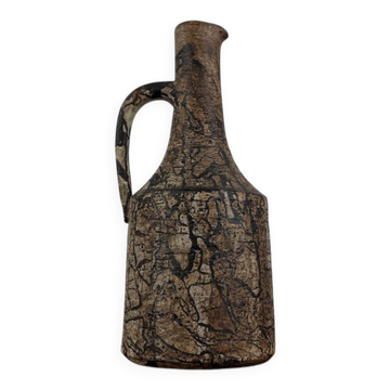 Brutalist vintage studio pottery vase carafe by Gerhard Liebenthron, 1970s.