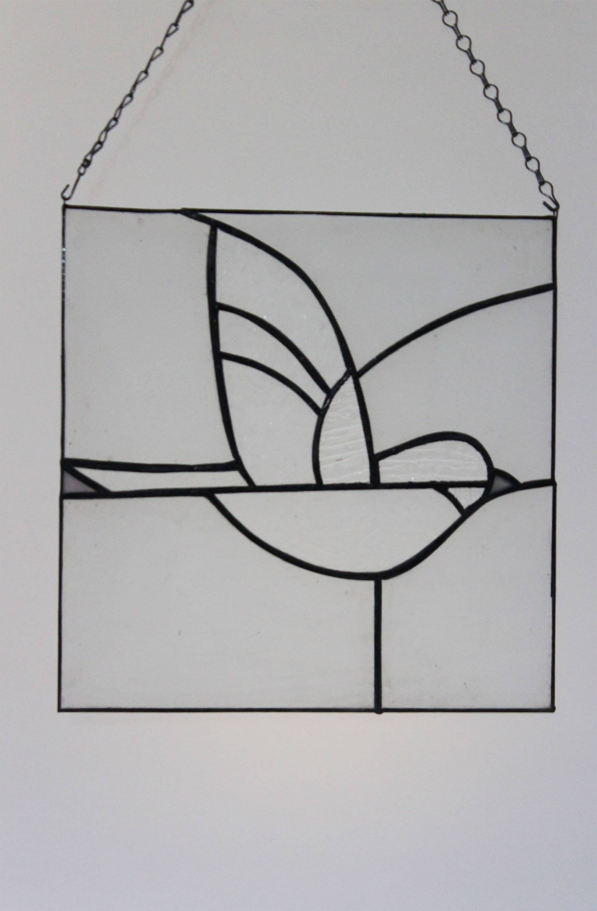 Vitrail décoratif oiseau, style Tiffany, verre coloré fait main 40×40 cm