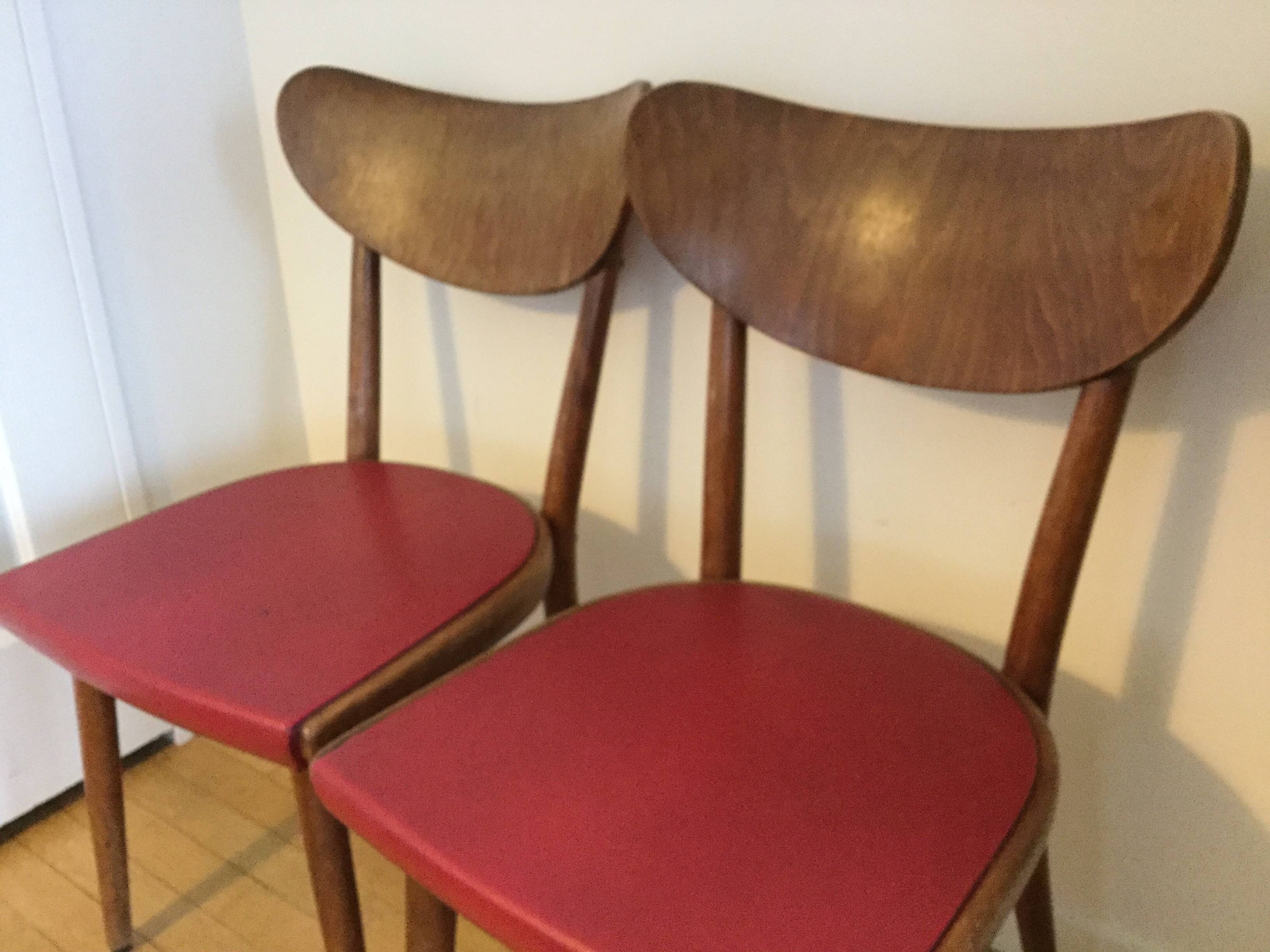 Vintage red wooden bistro chairs THONET 1950
