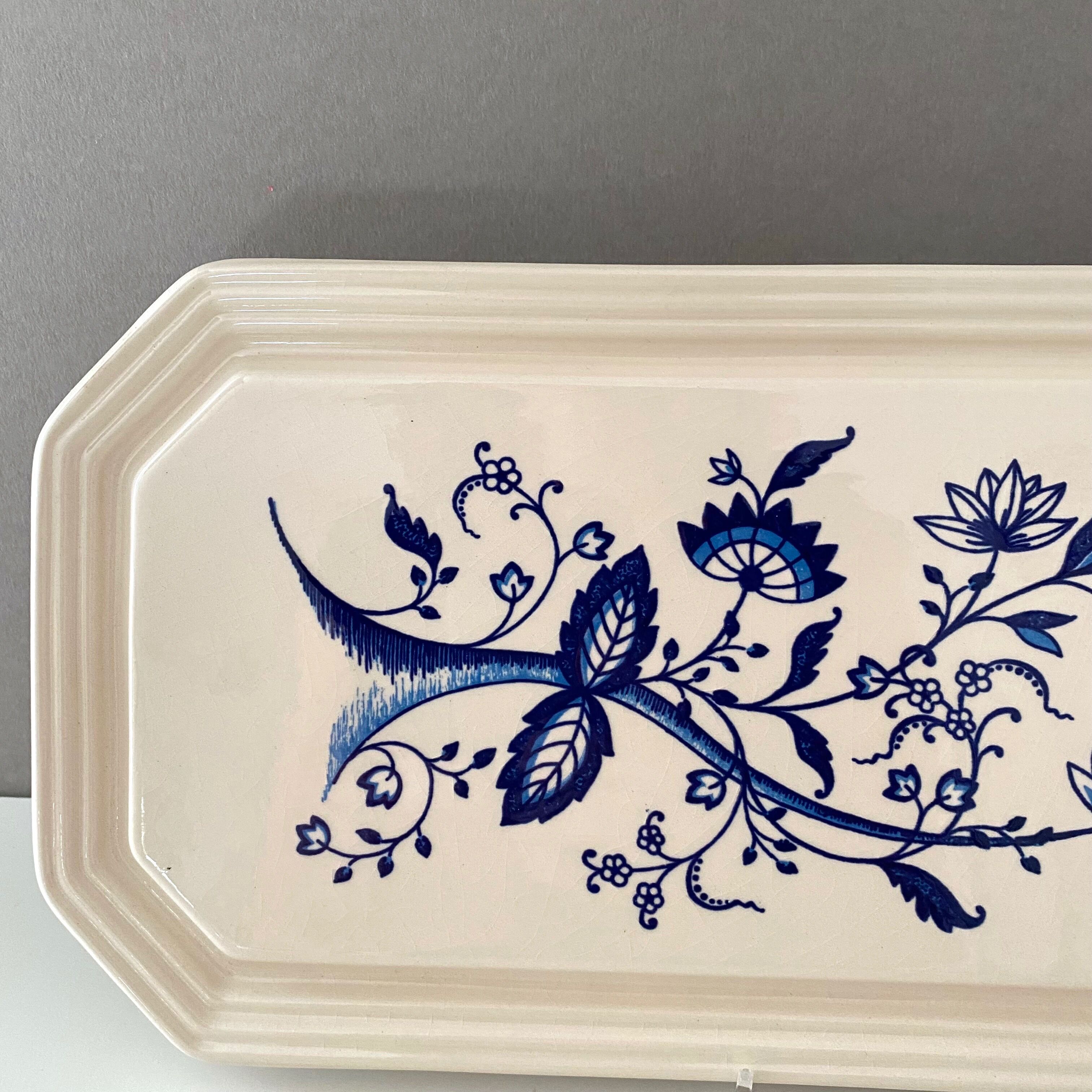 Vintage Cake Plate, Pie Plate, Serving Plate, Blue Beige, Ceramic Herbolzheim,