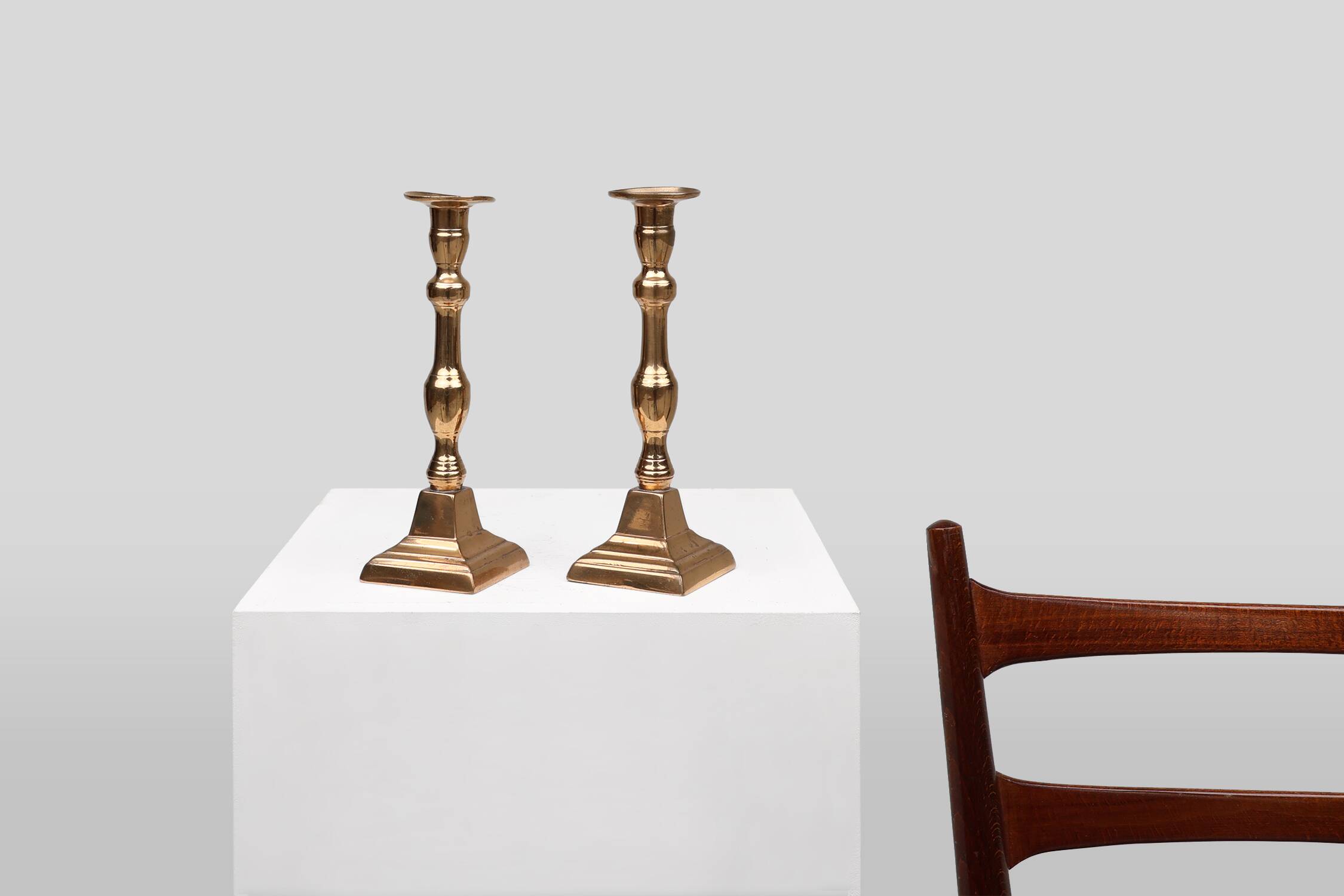 Pair of two French antique candlesticks in bronze, ca. 1890