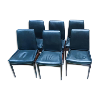 Six chairs in rosewood and leather