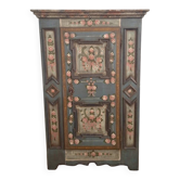 Armoire alpine antique peinte à la main en bleu, vers 1810-1820