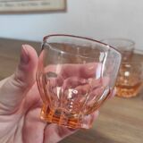 Set of 6 vintage Rosaline liqueur glasses in translucent pink glass