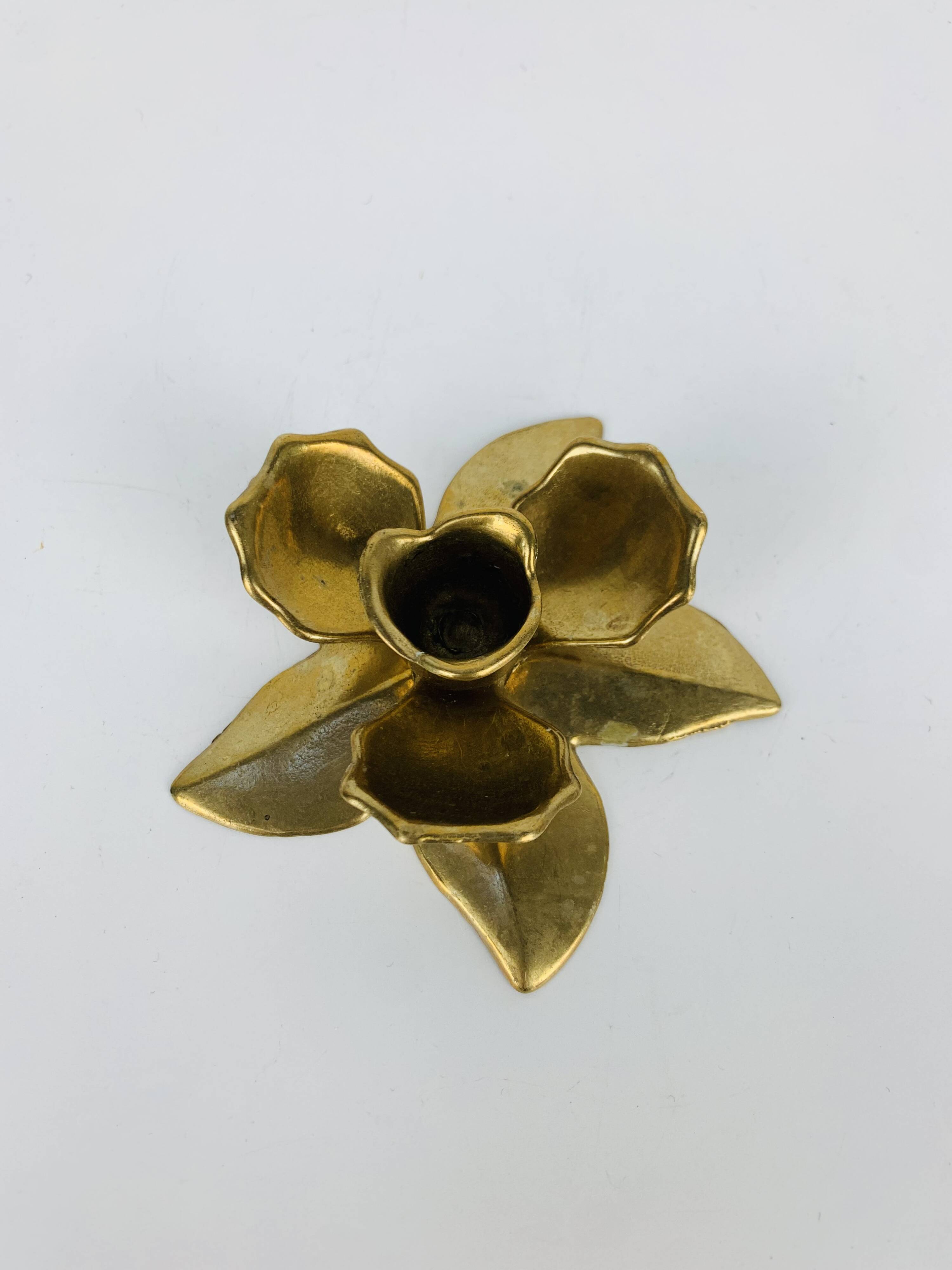 Bougeoir fleur laiton doré vintage