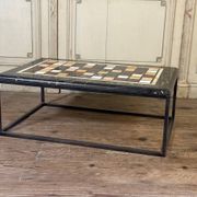 Coffee table, marble samples, custom metal base.