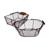 Duo of aged metal mesh baskets