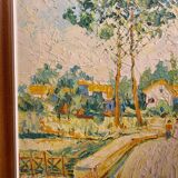 Old oil on panel andré poirson 1954 + vintage wood frame