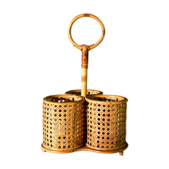Rattan bottle holder and cannage, 1970
