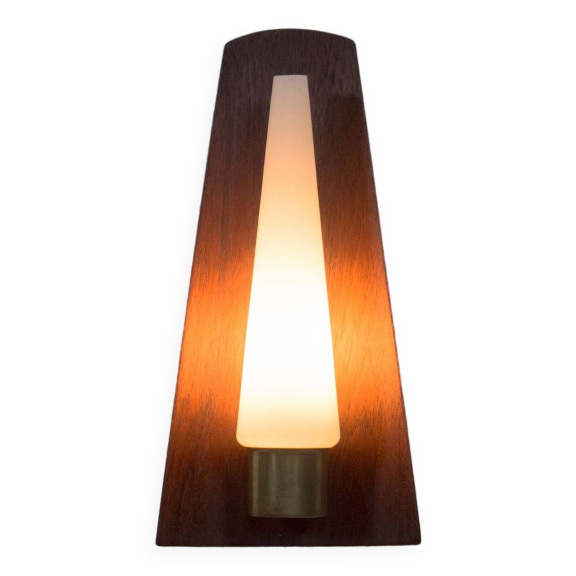Vintage Danish teak, brass and opaline glass wall lamp