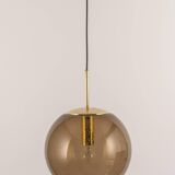 Large smoked glass ball pendant by Limburg with brass, Germany, 1970s.