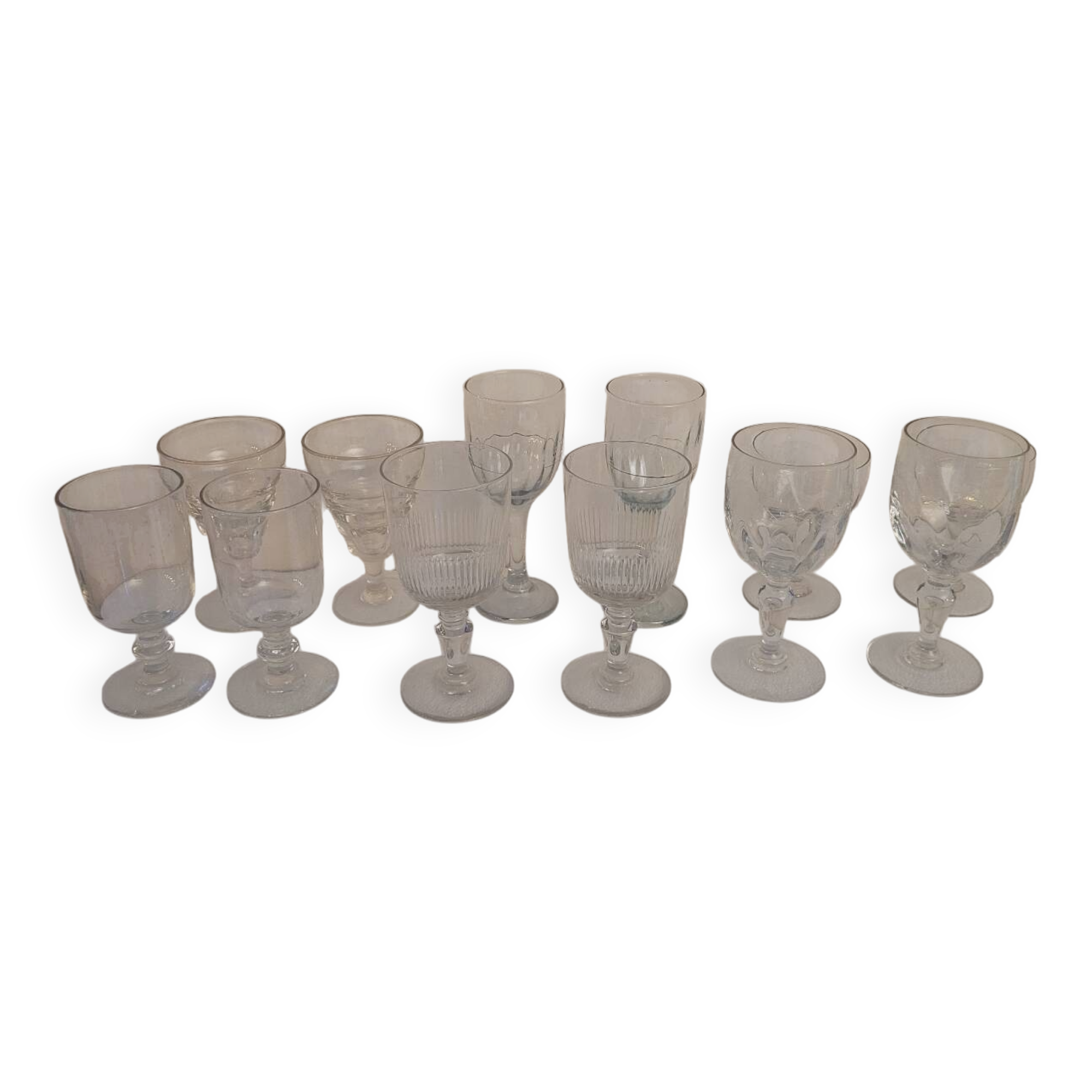 Set of 12 antique stemmed glasses