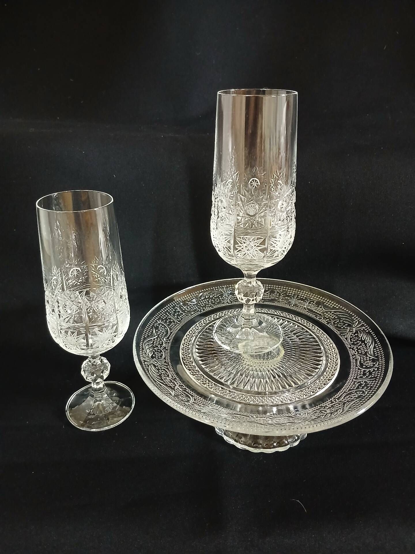 2 antique champagne flutes