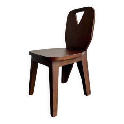 Chaise brutaliste rétro en teck massif foncé (plusieurs en stock !)