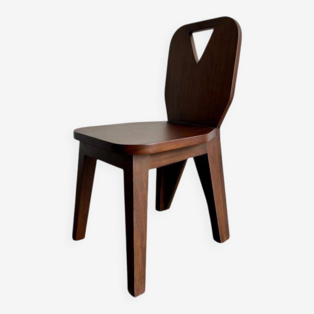 Brutalist retro chair in dark solid teak (several in stock!)