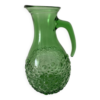 Pichet en verre vert décoré de bulles
