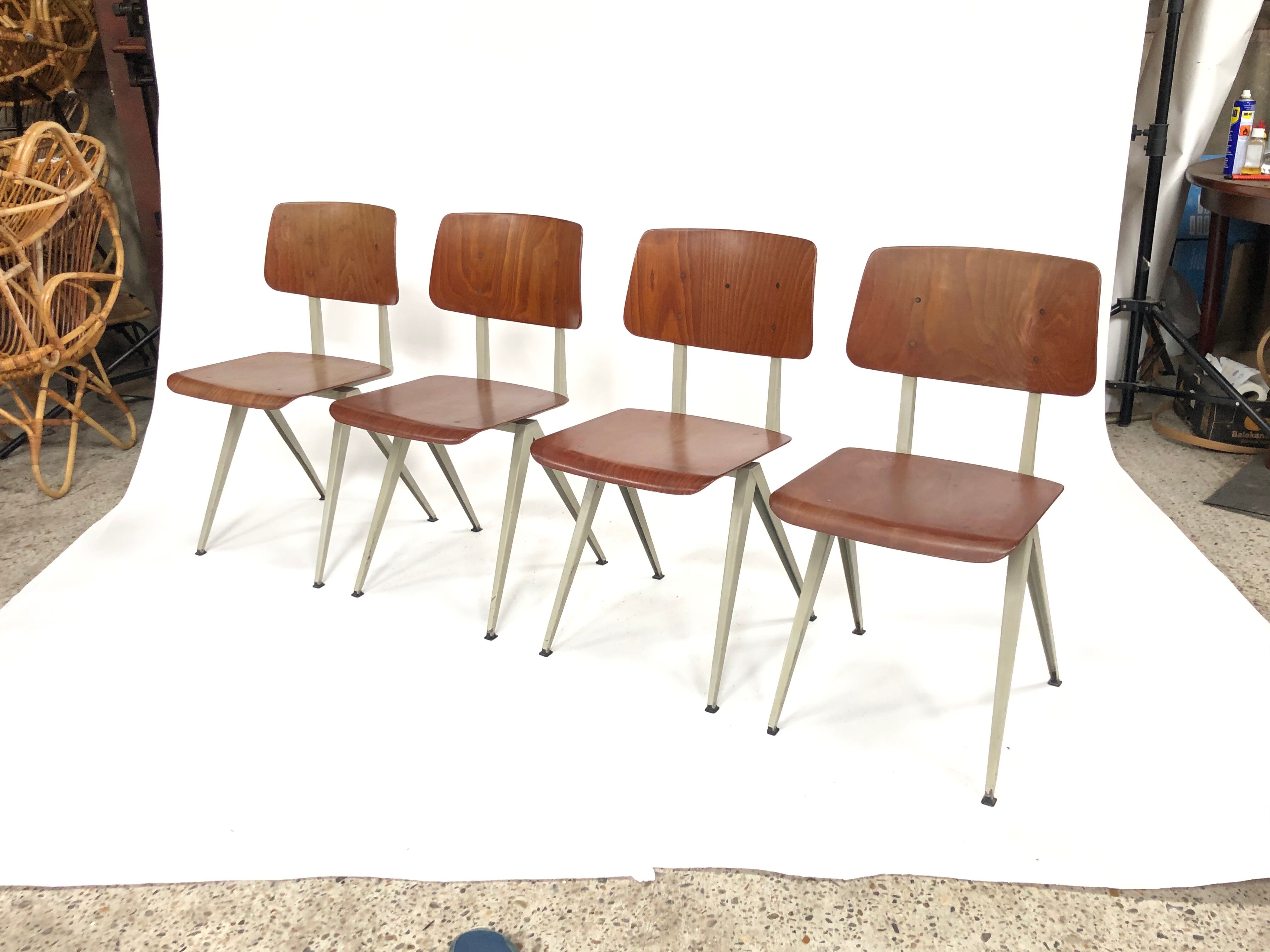Lot of 4 vintage school chairs Galvanitas S16 Netherlands