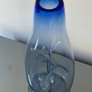 Beautiful Vintage Murano Modern Vase, Blue and Clear Glass, 1970's