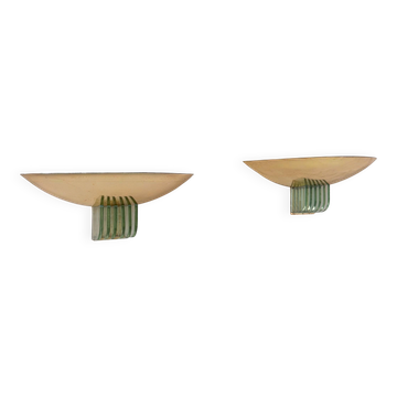 Pair of vintage brass and glass wall lights, France 1970.