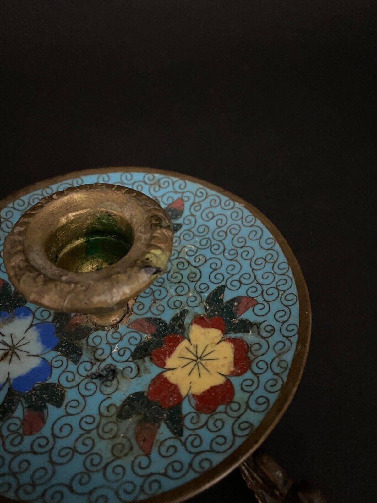 Napoleon III hand candle holder in cloisonné bronze, late 19th century