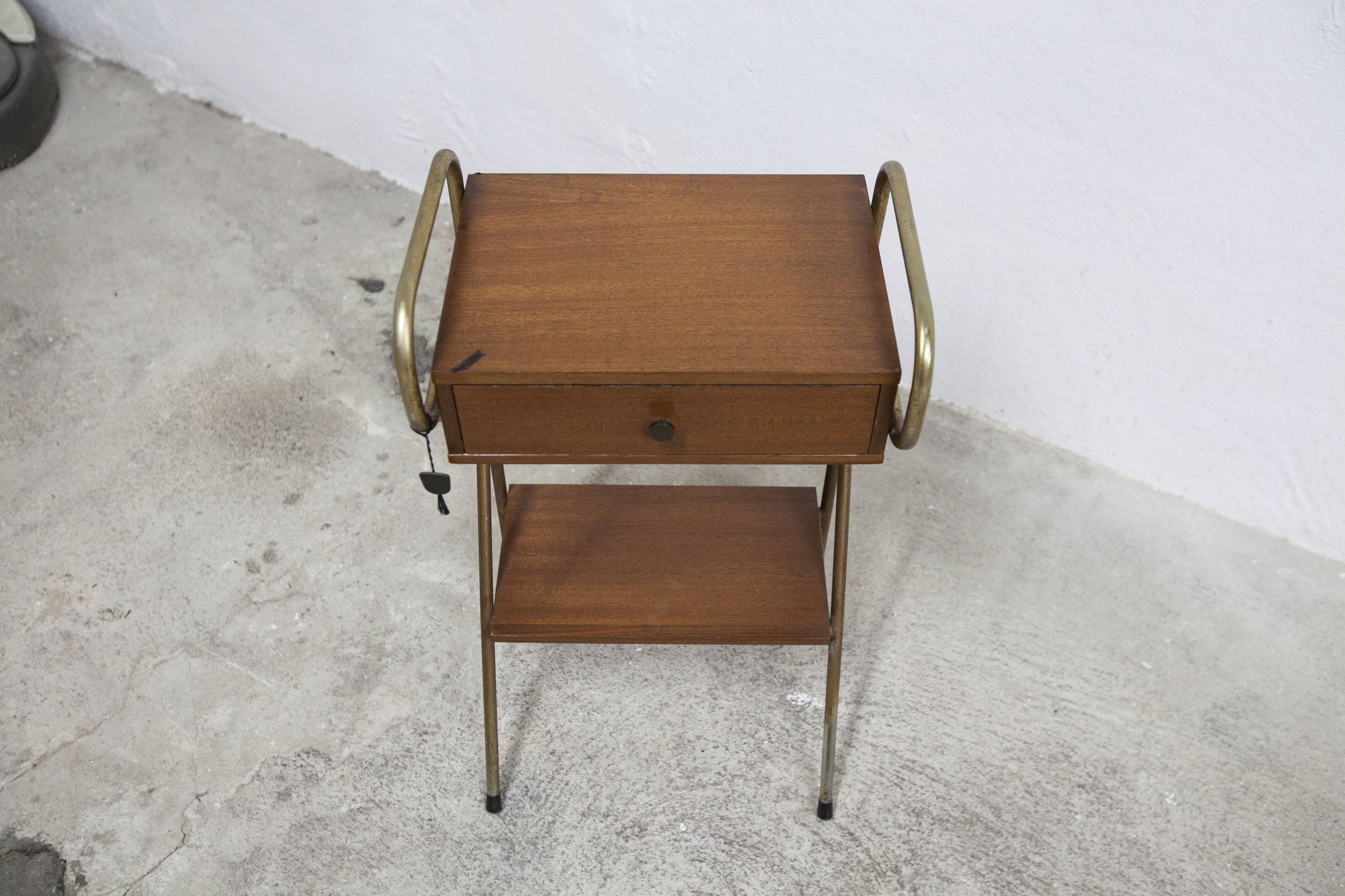 teak gold metal bedside table