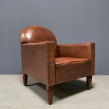 Leather art deco club chair from france, early 1900