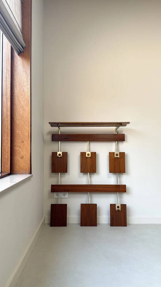 Vintage teak wall coat rack