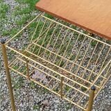 Vintage oak and gold metal side table from the 60s