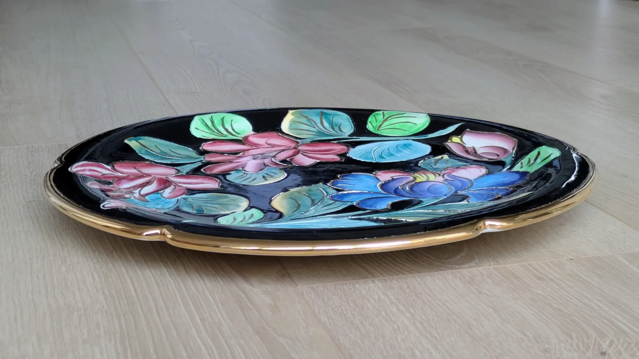 Large Decorative Enamelled Ceramic Plate — Vallauris — Floral Decoration