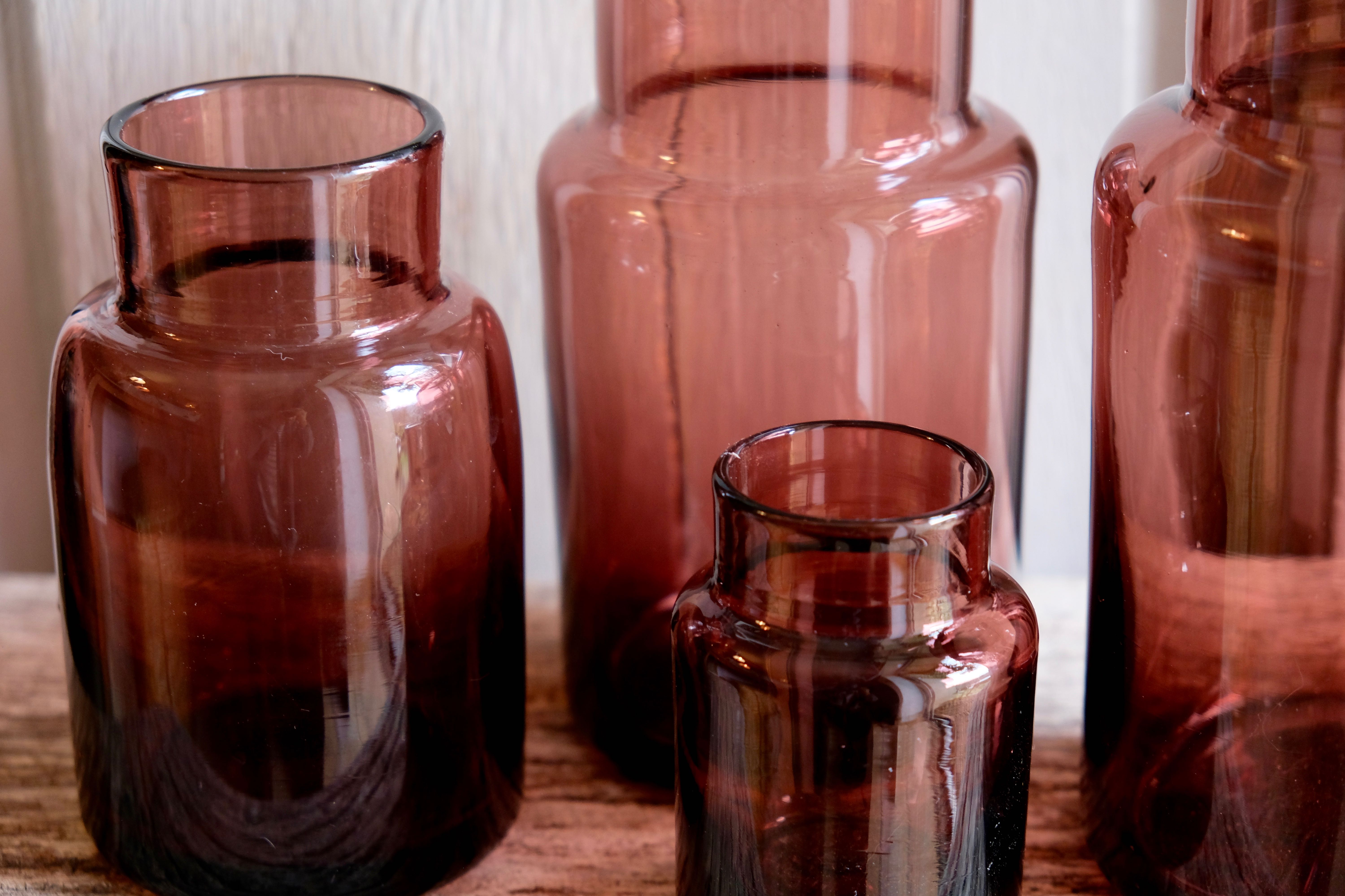 Set 5 vases in blown glass art glass ALLEX, Drôme