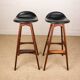 Pair of danish high stools in teak and black skaï model od61 by erik buch for oddense .