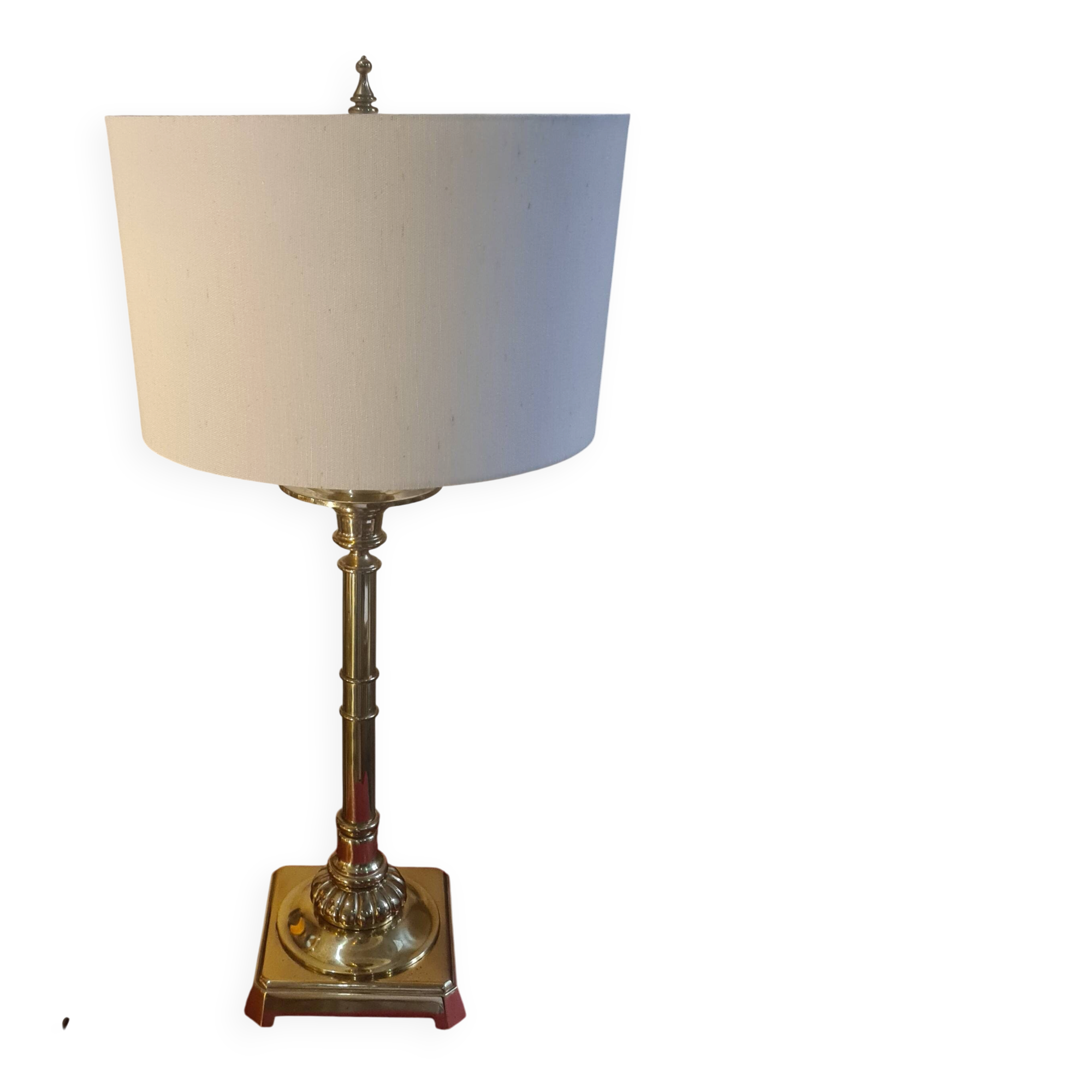 large 1970s luxury solid brass living room lamp with new linen shade 68x35