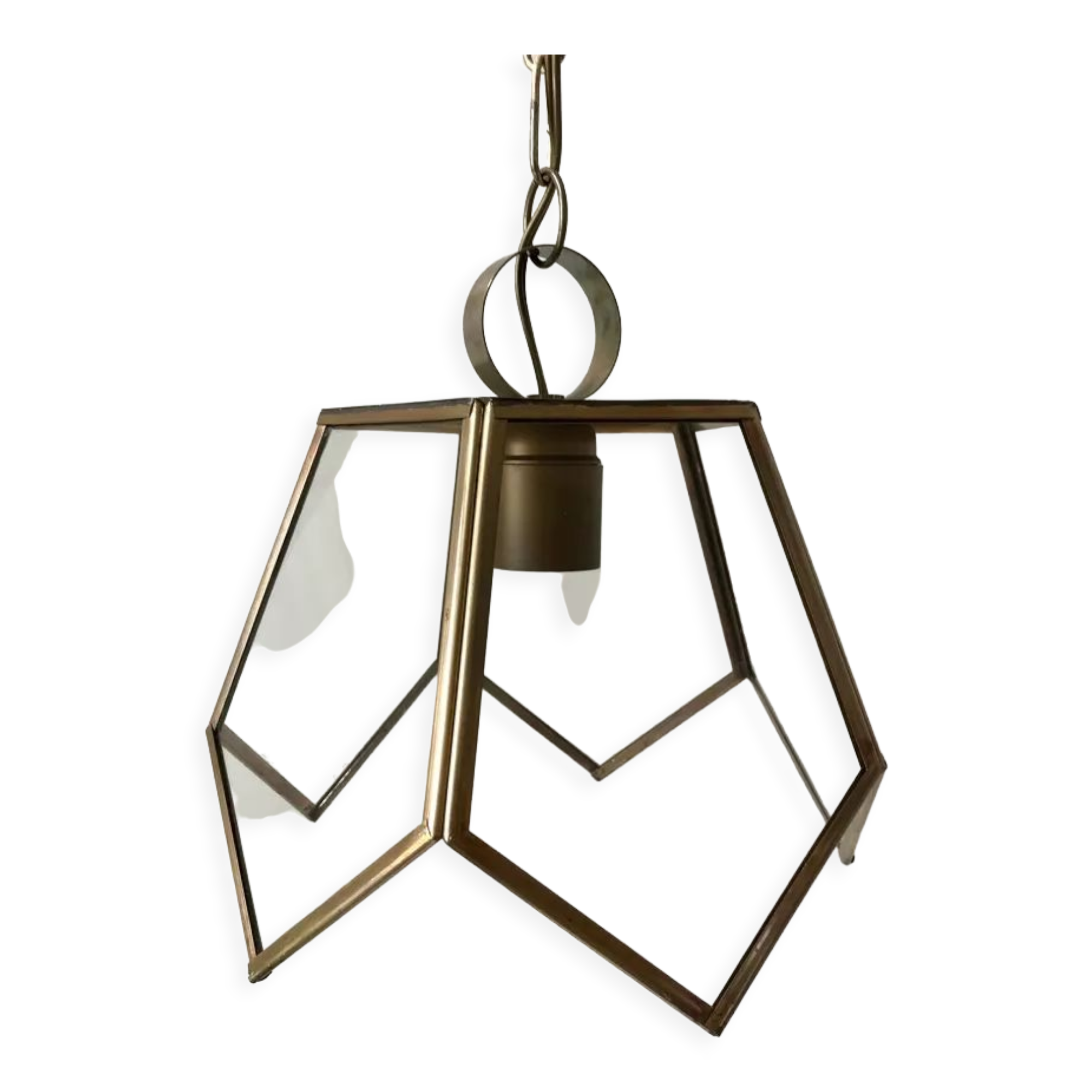 Brass pendant lamp and graphic gilded glass 60s-70s