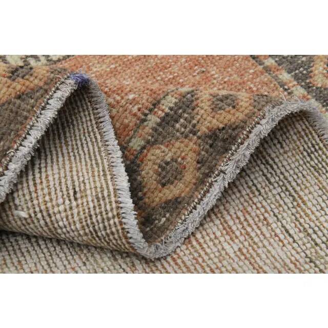 1970s Vintage Turkish Oushak Handmade Wool Cotton Orange Runner Rug 122x384