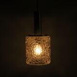 Vintage pendant lamp, glass and chrome, Belgium 1960
