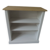 Re-enchanted bookcase in pearl gray, light oak waxed top.