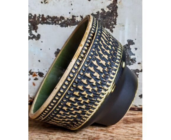Ceramic pot cover with vintage scarifications 50s