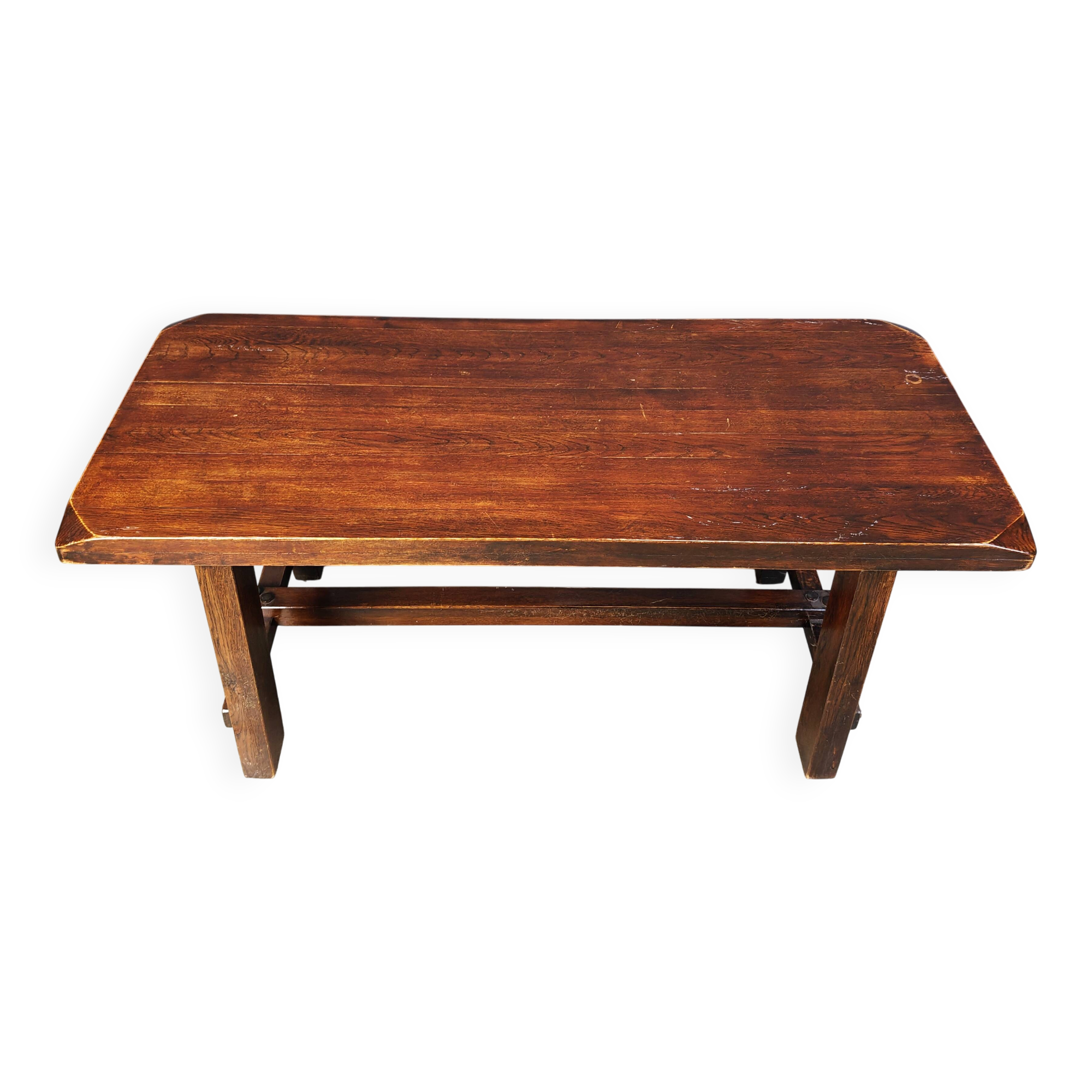 Solid wood brutalist dining table, 1960s