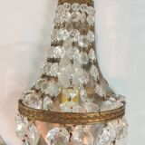 Antique crystal chandelier with 2 wall sconces – Vintage milk pendant