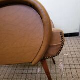 Beautiful pair of very comfortable vintage 1960-70 armchairs in brown skai