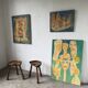 Pair of Le Selou tripod shepherd's stools