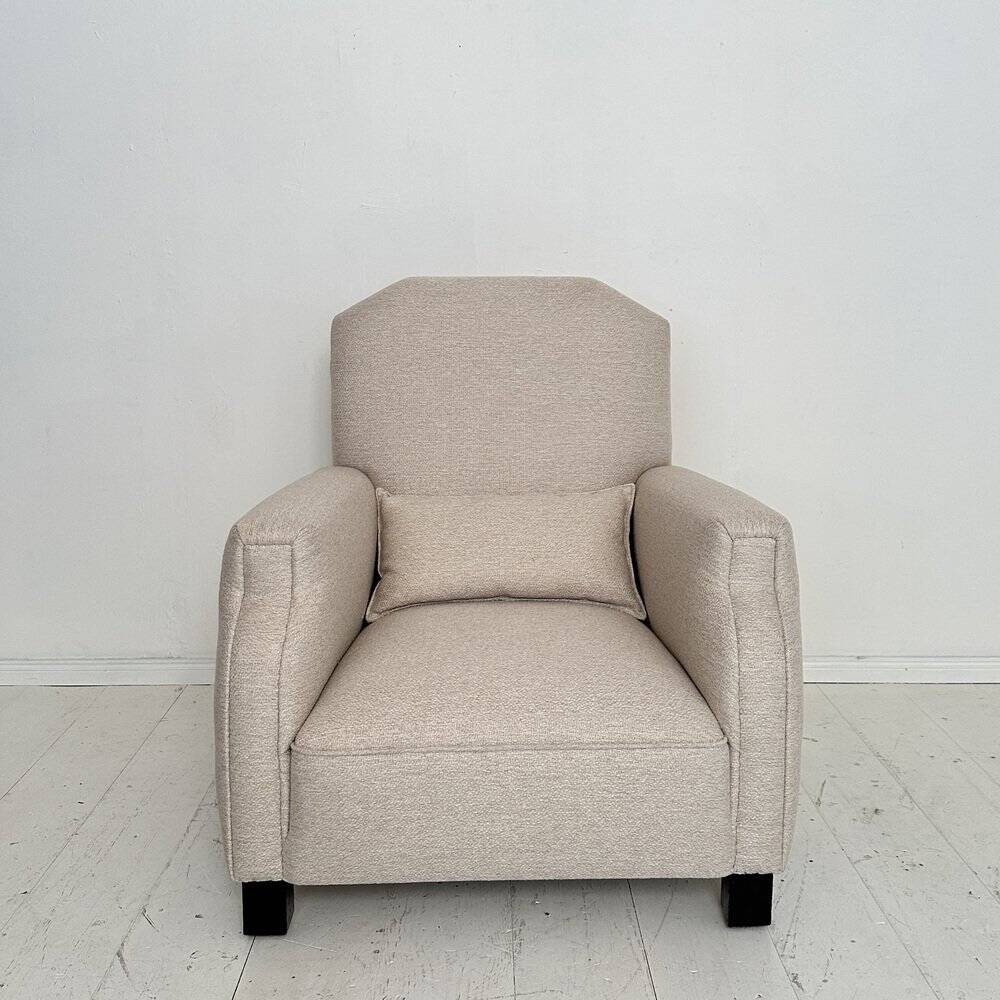 Vintage German Art Deco Armhair in White Fabric, 1920s