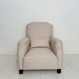 Vintage German Art Deco Armhair in White Fabric, 1920s