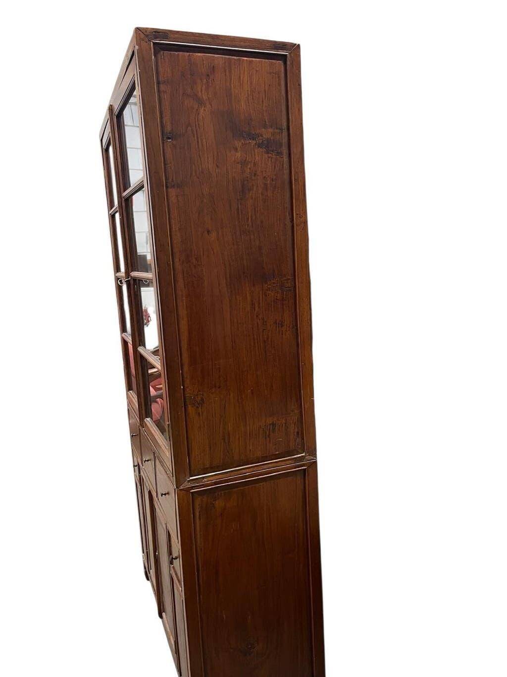 XL vintage wooden display cabinet/buffet, very tall, with glass.