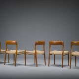 Danish Teak Mod. 77 Dining Chairs with Paper Cord by Niels O. Møller for JL Møllers, 1959, Set of