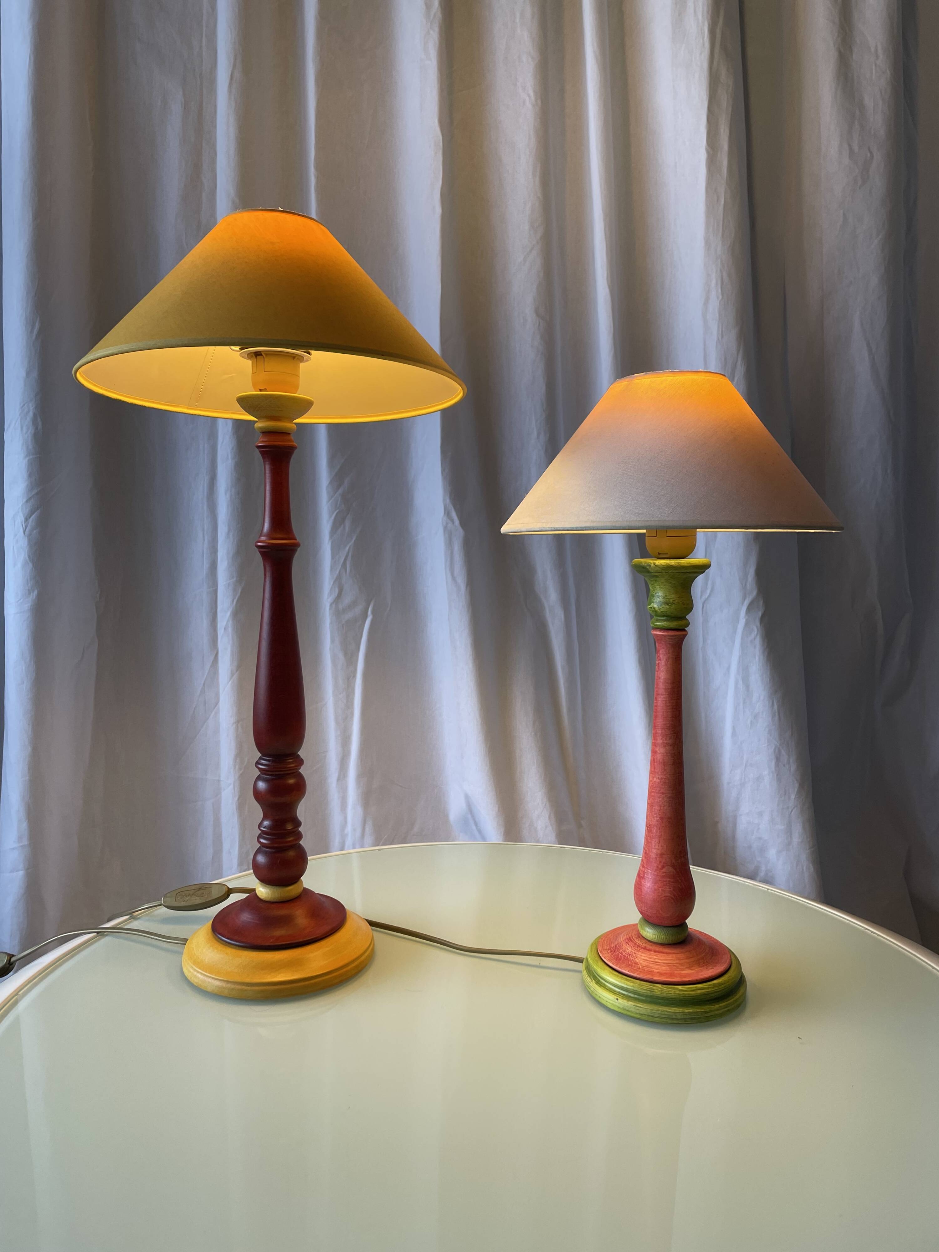 Vintage turned wooden rustic lamps