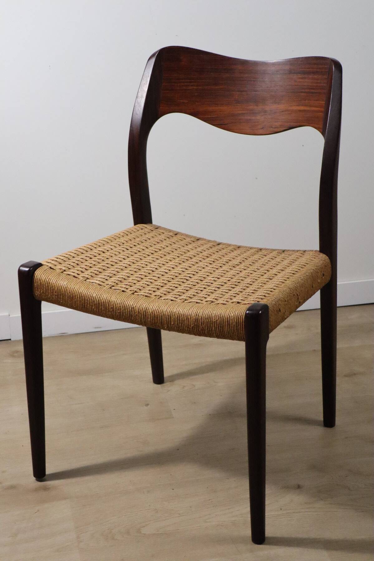 Scandinavian chair model 71 by Niels Otto Moller in teak and rope