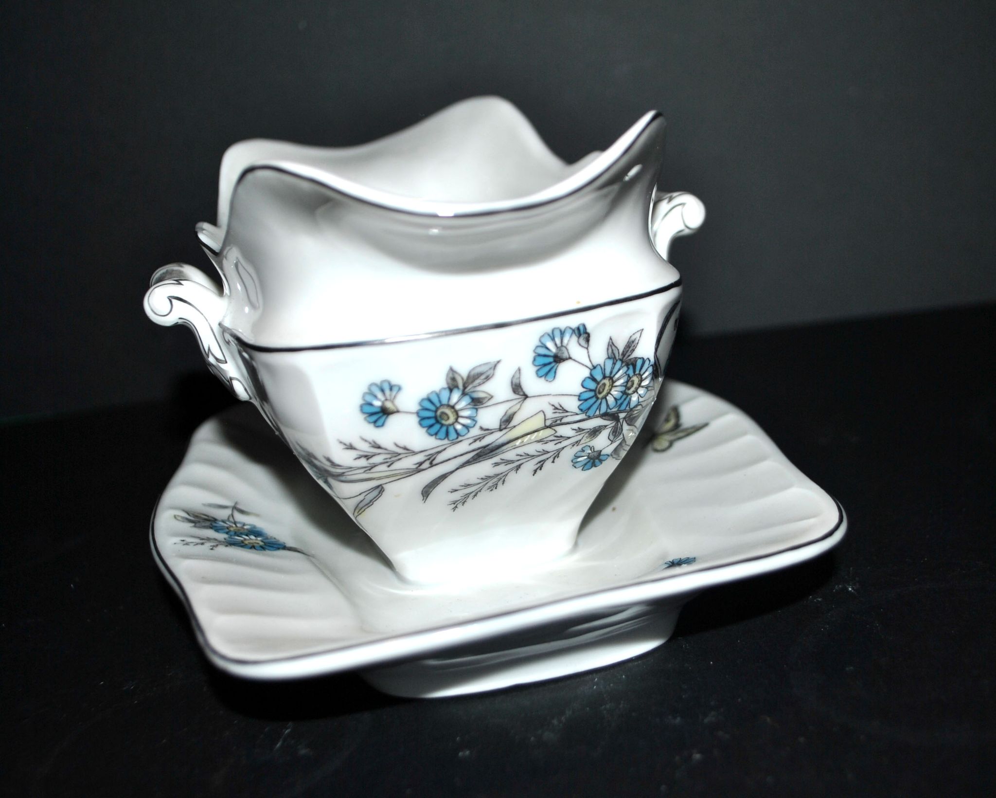Antique Empire style porcelain sauceboat, hand-painted